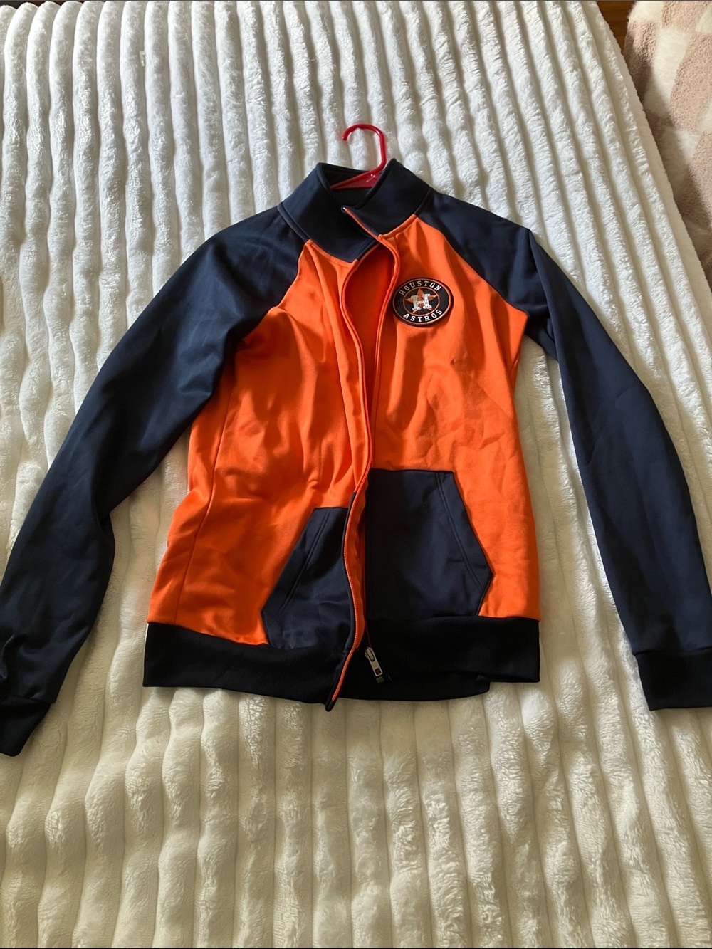 PINK Victoria's Secret Orange and Navy Varsity Jacket